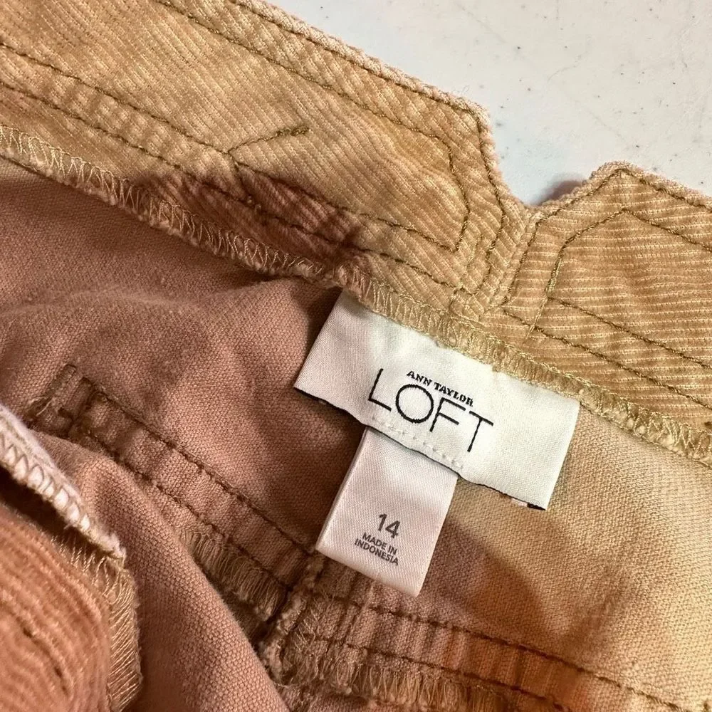 Ann Taylor Loft Women's Corduroy Back Slit Pencil Mini Skirt Beige Tan Size 14‎